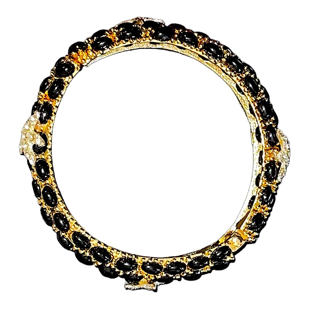 Kenneth J. Lane-inspired BLACK CABOCHON CLAMPER BRACELET w/Starfish Gold&Silver - Picture 8 of 8